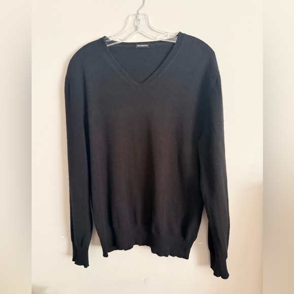 MANRICO Black V-Neck 100% Cashmere Sweater made in Italy
